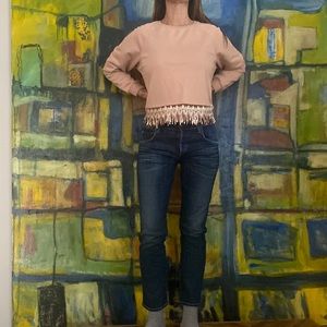 Blue b. Blush sweatshirt with sequin detailed hem size small